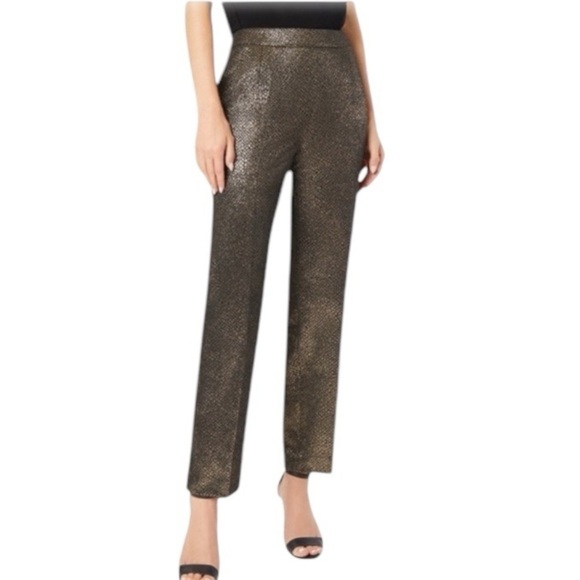 Anne Klein Metallic Bronze Faux Snakeskin Straight Leg Trouser. Size 6. #597 NWT - Picture 1 of 11
